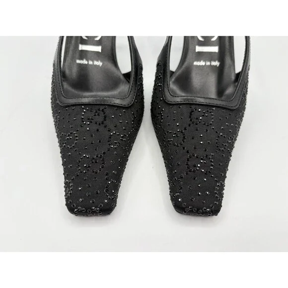 NEW Gucci Black GG Crystal Slingback Pump Mesh Sz EU 35.5 RET $1240 - Picture 5 of 9